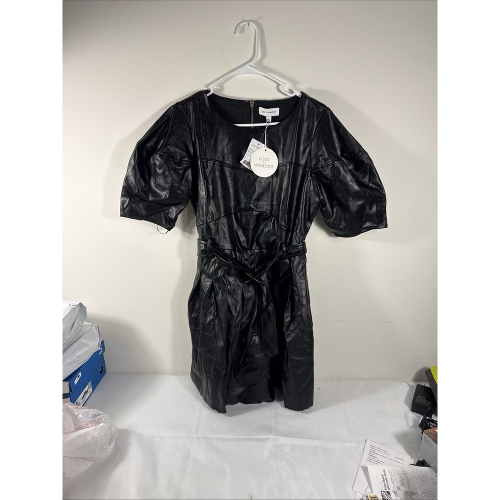 NWT Lost‎ + wander women's black onyx faux leather mini dress